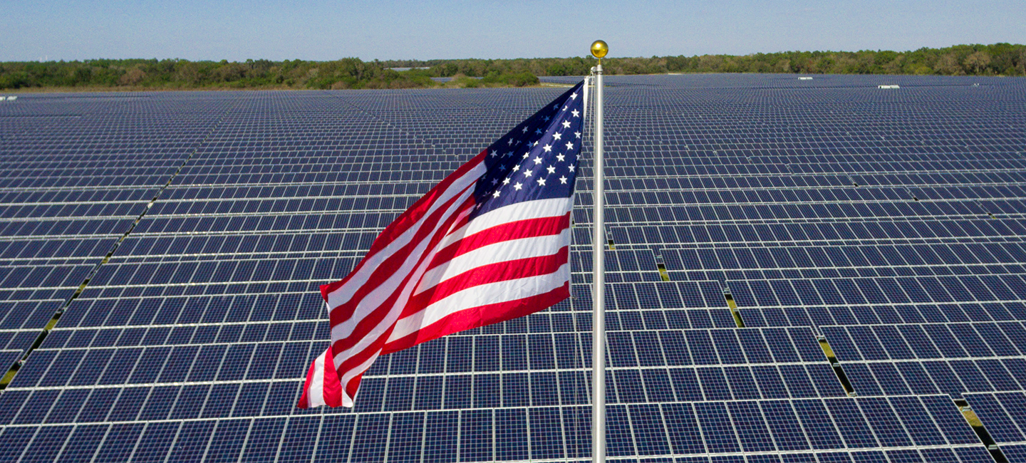 FPL solar field with America flag